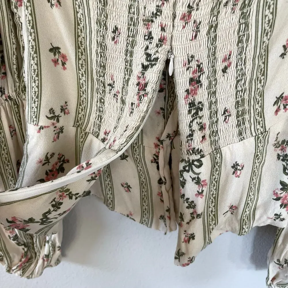 Reformation Cera Floral Pink Green Blouse (4)
